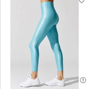Carbon38 Takara Shine 7/8 Aqua Teal Blue Sz Medium Compression Leggings Metallic
